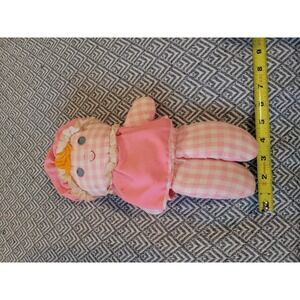 Vintage-Fisher Price- Lolly Dolly 1975 Pink -Gingham Rattle- Plush Baby Doll